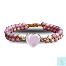 Load image into Gallery viewer, Natural Pink Crystal Heart &amp; Rhodonite Braided Bracelet
