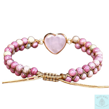 Load image into Gallery viewer, Natural Pink Crystal Heart &amp; Rhodonite Braided Bracelet
