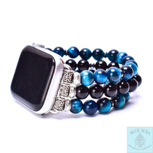 Load image into Gallery viewer, Blue Tiger Eyes Apple Stretch Band
