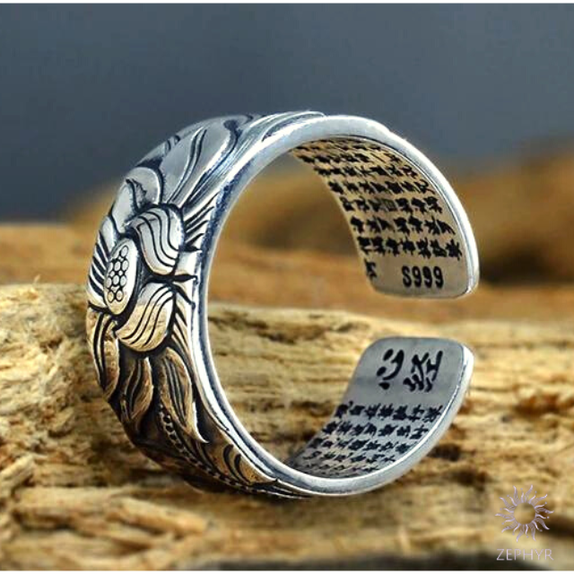 Buddhist Heart Sutra Silver Ring